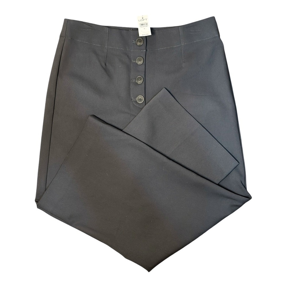 Loft Pants High Waist Wide‎ Leg Trousers Button Front Modern Career Gray 8 NWT